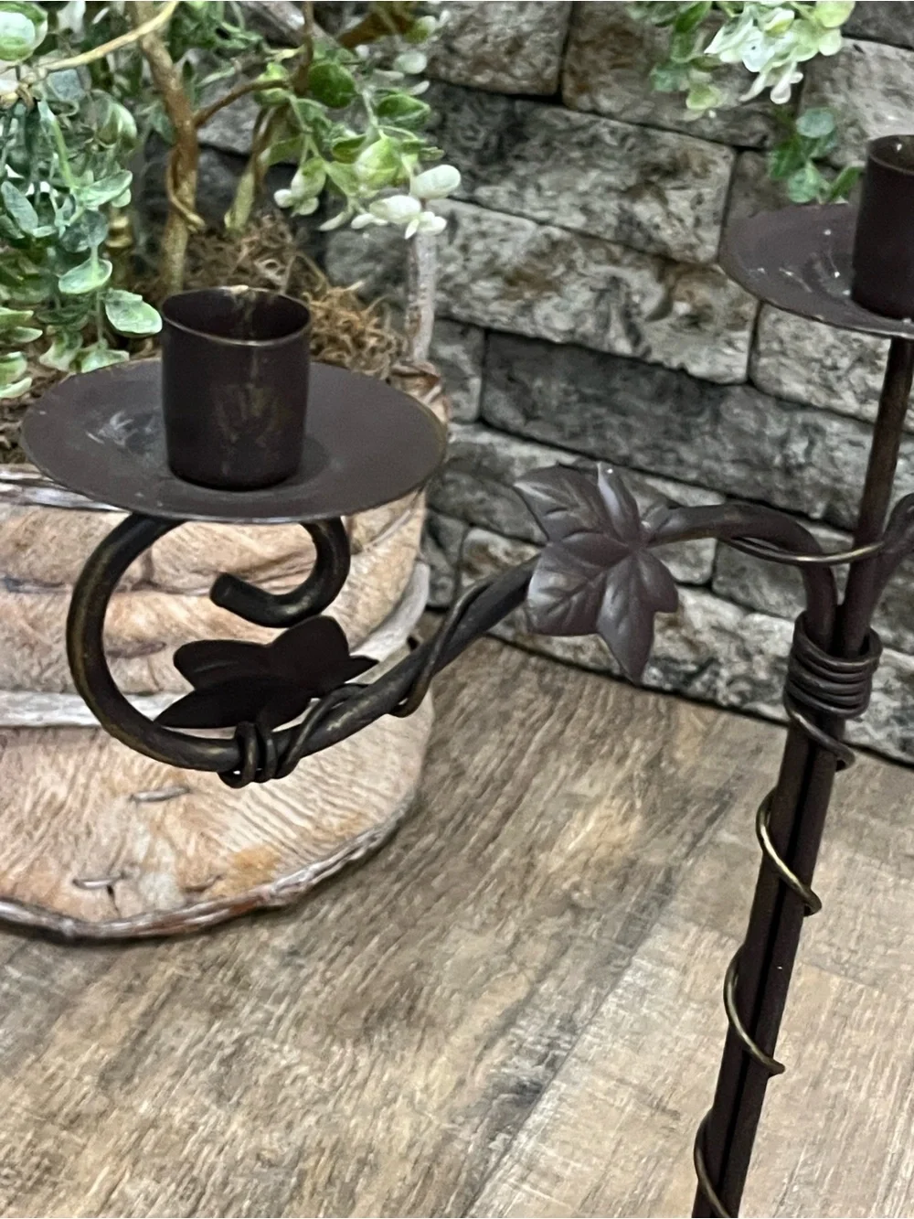 Decorative Brown Metal Leaf Wall Candle Holder - ~EUC